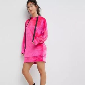 ASOS Pink Velvet Hoodie Dress with Contrast Ties US 2